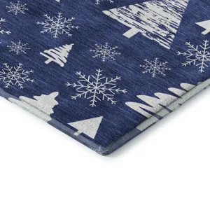 Luxury Washable Indoor/Outdoor Merry & Bright Navy 9\' x 12\' Rug