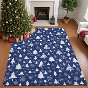 Luxury Washable Indoor/Outdoor Merry & Bright Navy 9\' x 12\' Rug