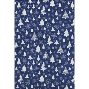 Luxury Washable Indoor/Outdoor Merry & Bright Navy 9\' x 12\' Rug