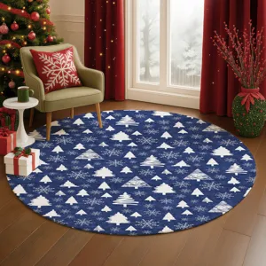 Luxury Washable Indoor/Outdoor Merry & Bright Navy 8\' x 8\' Round Rug