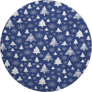Luxury Washable Indoor/Outdoor Merry & Bright Navy 8' x 8' Round Rug
