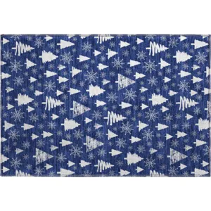 Luxury Washable Indoor/Outdoor Merry & Bright Navy 1\'8\" x 2\'6\" Rug