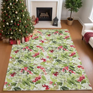 Luxury Washable Indoor/Outdoor Merry & Bright Aloe 5\' x 7\'6\" Rug