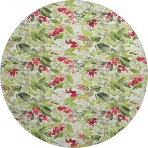 Luxury Washable Indoor/Outdoor Merry & Bright Aloe 8\' x 8\' Round Rug