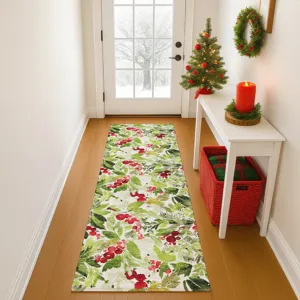 Luxury Washable Indoor/Outdoor Merry & Bright Aloe 2\'3\" x 7\'6\" Runner Rug