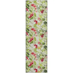 Luxury Washable Indoor/Outdoor Merry & Bright Aloe 2\'3\" x 7\'6\" Runner Rug
