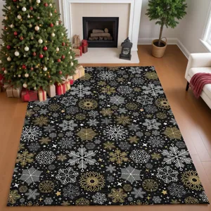 Luxury Washable Indoor/Outdoor Merry & Bright Black 10\' x 14\' Rug