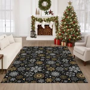 Luxury Washable Indoor/Outdoor Merry & Bright Black 10\' x 14\' Rug