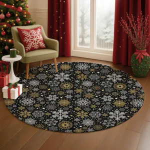Luxury Washable Indoor/Outdoor Merry & Bright Black 8\' x 8\' Round Rug