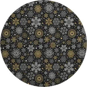 Luxury Washable Indoor/Outdoor Merry & Bright Black 8\' x 8\' Round Rug