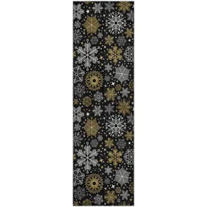 Luxury Washable Indoor/Outdoor Merry & Bright Black 2\'3\" x 7\'6\" Runner Rug