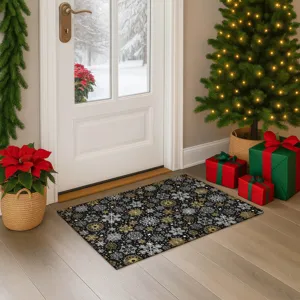 Luxury Washable Indoor/Outdoor Merry & Bright Black 1\'8\" x 2\'6\" Rug