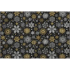Luxury Washable Indoor/Outdoor Merry & Bright Black 1\'8\" x 2\'6\" Rug