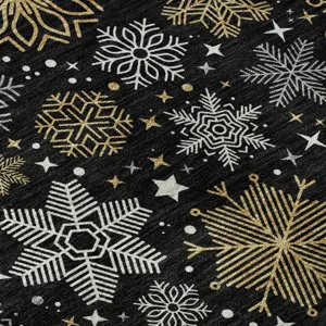 Luxury Washable Indoor/Outdoor Merry & Bright Black 8\' x 8\' Round Rug