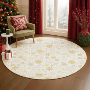 Luxury Washable Indoor/Outdoor Merry & Bright Ivory 8\' x 8\' Round Rug