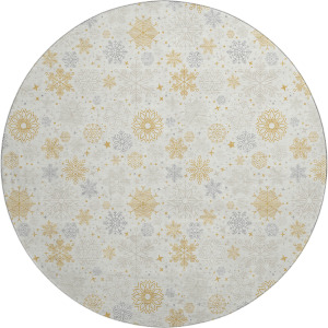 Luxury Washable Indoor/Outdoor Merry & Bright Ivory 8' x 8' Round Rug
