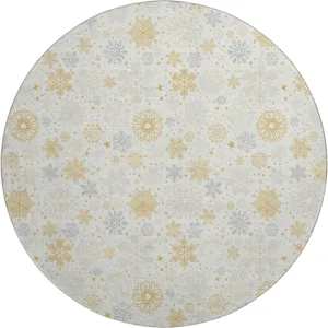 Luxury Washable Indoor/Outdoor Merry & Bright Ivory 8\' x 8\' Round Rug