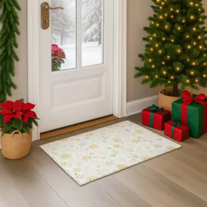 Luxury Washable Indoor/Outdoor Merry & Bright Ivory 1\'8\" x 2\'6\" Rug