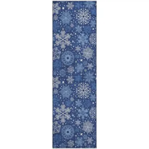 Luxury Washable Indoor/Outdoor Merry & Bright Navy 2\'3\" x 7\'6\" Runner Rug