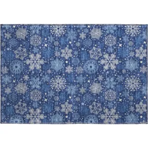 Luxury Washable Indoor/Outdoor Merry & Bright Navy 1\'8\" x 2\'6\" Rug