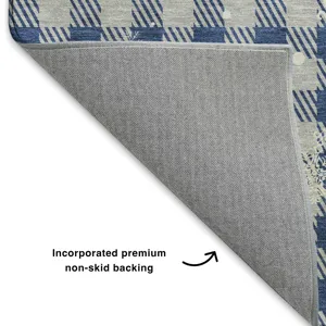 Luxury Washable Indoor/Outdoor Merry & Bright Blue 2\'3\" x 7\'6\" Runner Rug