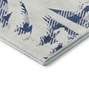 Luxury Washable Indoor/Outdoor Merry & Bright Blue 2\'3\" x 7\'6\" Runner Rug