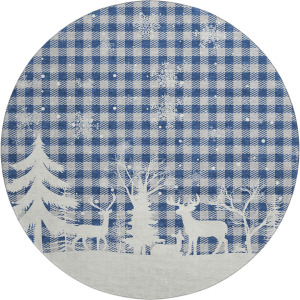 Luxury Washable Indoor/Outdoor Merry & Bright Blue 8' x 8' Round Rug
