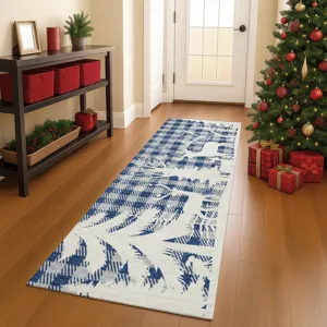 Luxury Washable Indoor/Outdoor Merry & Bright Blue 2\'3\" x 7\'6\" Runner Rug