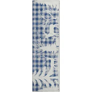 Luxury Washable Indoor/Outdoor Merry & Bright Blue 2\'3\" x 7\'6\" Runner Rug