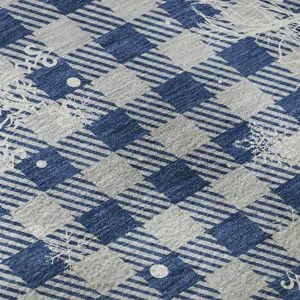 Luxury Washable Indoor/Outdoor Merry & Bright Blue 2\'3\" x 7\'6\" Runner Rug