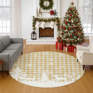 Luxury Washable Indoor/Outdoor Merry & Bright Gold 8\' x 8\' Round Rug