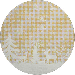 Luxury Washable Indoor/Outdoor Merry & Bright Gold 8' x 8' Round Rug
