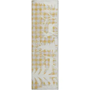 Luxury Washable Indoor/Outdoor Merry & Bright Gold 2\'3\" x 7\'6\" Runner Rug