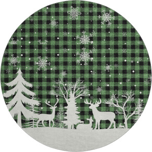 Luxury Washable Indoor/Outdoor Merry & Bright Green 8' x 8' Round Rug