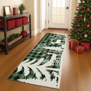 Luxury Washable Indoor/Outdoor Merry & Bright Green 2\'3\" x 7\'6\" Runner Rug