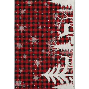 Luxury Washable Indoor/Outdoor Merry & Bright Red Rug