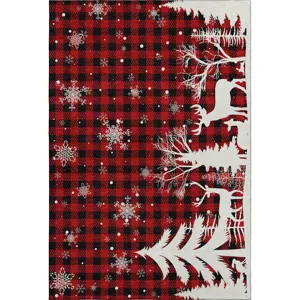 Luxury Washable Indoor/Outdoor Merry & Bright Red 2\'6\" x 3\'10\" Rug