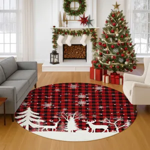 Luxury Washable Indoor/Outdoor Merry & Bright Red 8\' x 8\' Round Rug