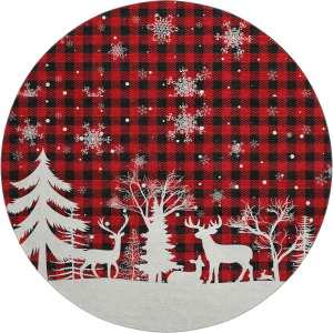 Luxury Washable Indoor/Outdoor Merry & Bright Red 8' x 8' Round Rug