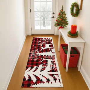 Luxury Washable Indoor/Outdoor Merry & Bright Red 2\'3\" x 7\'6\" Runner Rug