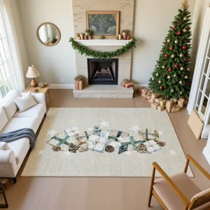 Luxury Washable Indoor/Outdoor Merry & Bright Beige 3\' x 5\' Rug