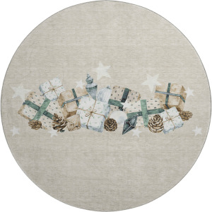 Luxury Washable Indoor/Outdoor Merry & Bright Beige 8' x 8' Round Rug