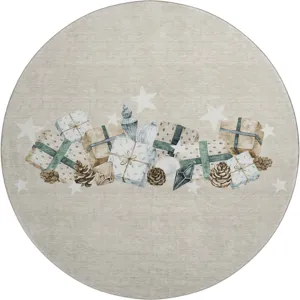 Luxury Washable Indoor/Outdoor Merry & Bright Beige 8\' x 8\' Round Rug