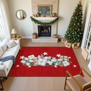 Luxury Washable Indoor/Outdoor Merry & Bright Red 3\' x 5\' Rug