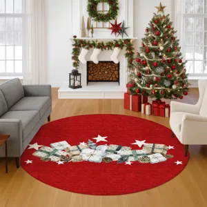 Luxury Washable Indoor/Outdoor Merry & Bright Red 8\' x 8\' Round Rug
