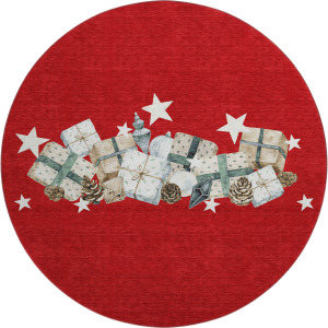 Luxury Washable Indoor/Outdoor Merry & Bright Red 8' x 8' Round Rug