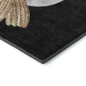 Luxury Washable Indoor/Outdoor Merry & Bright Black 8\' x 8\' Round Rug
