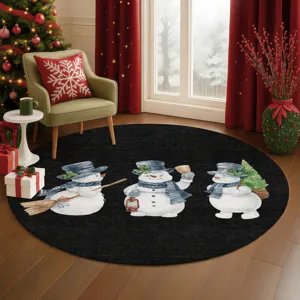 Luxury Washable Indoor/Outdoor Merry & Bright Black 8\' x 8\' Round Rug