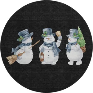 Luxury Washable Indoor/Outdoor Merry & Bright Black 8\' x 8\' Round Rug