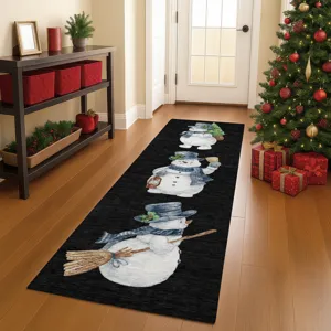 Luxury Washable Indoor/Outdoor Merry & Bright Black 2\'3\" x 7\'6\" Runner Rug